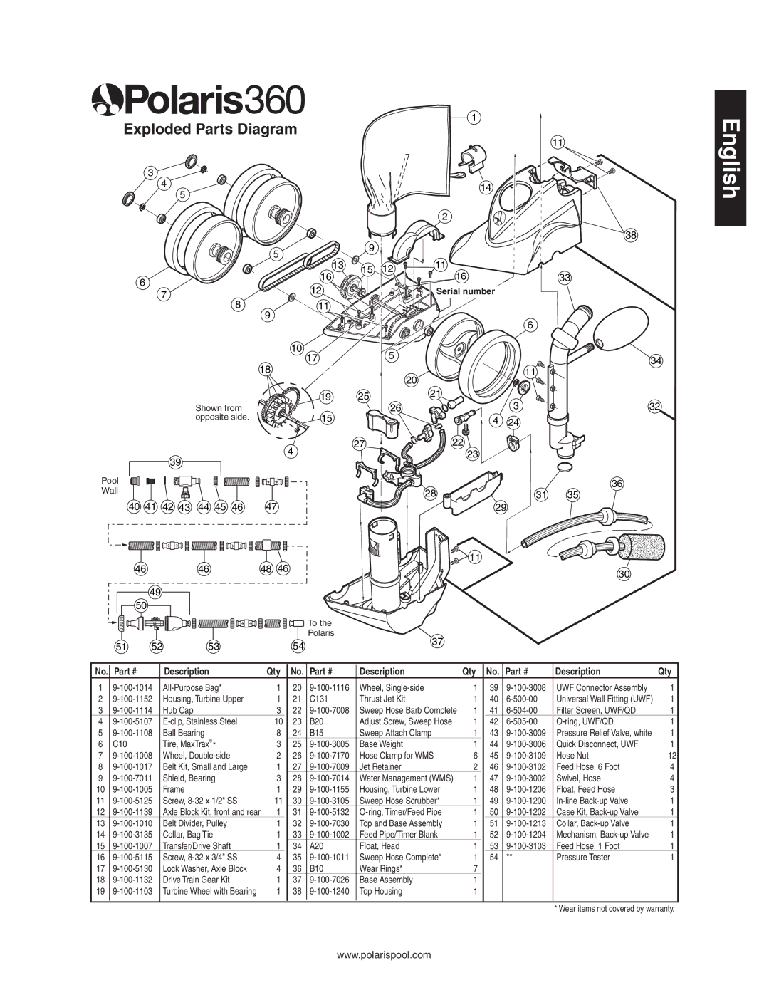 Polaris 360 owner manual Exploded Parts Diagram 