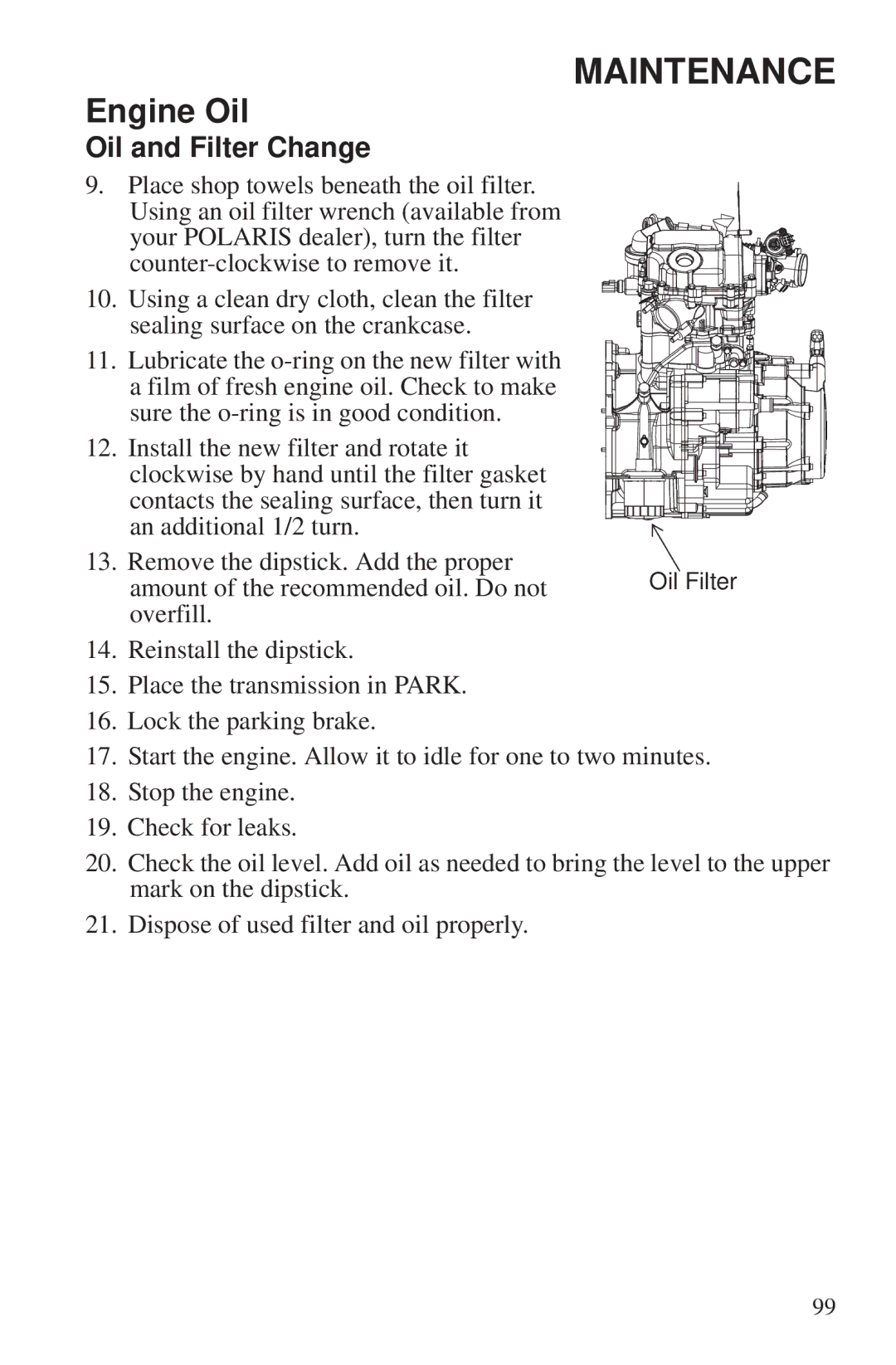 Polaris 550 EPS owner manual Oil Filter 