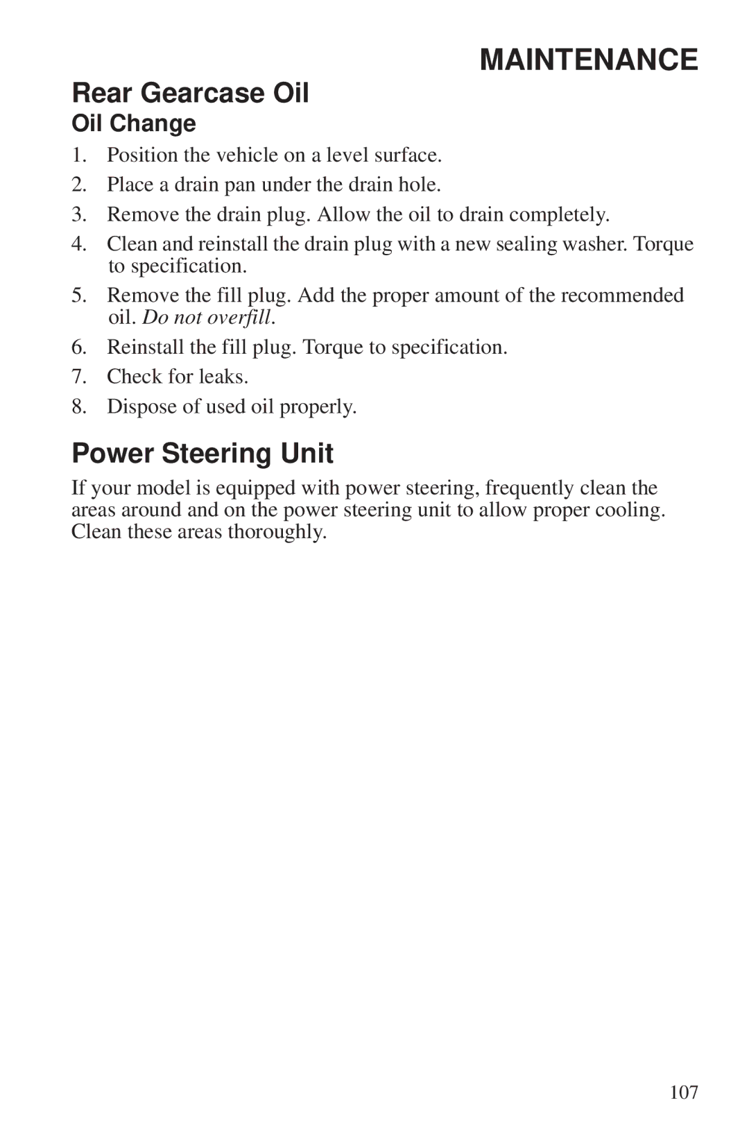 Polaris 550 EPS owner manual Power Steering Unit, Oil Change 