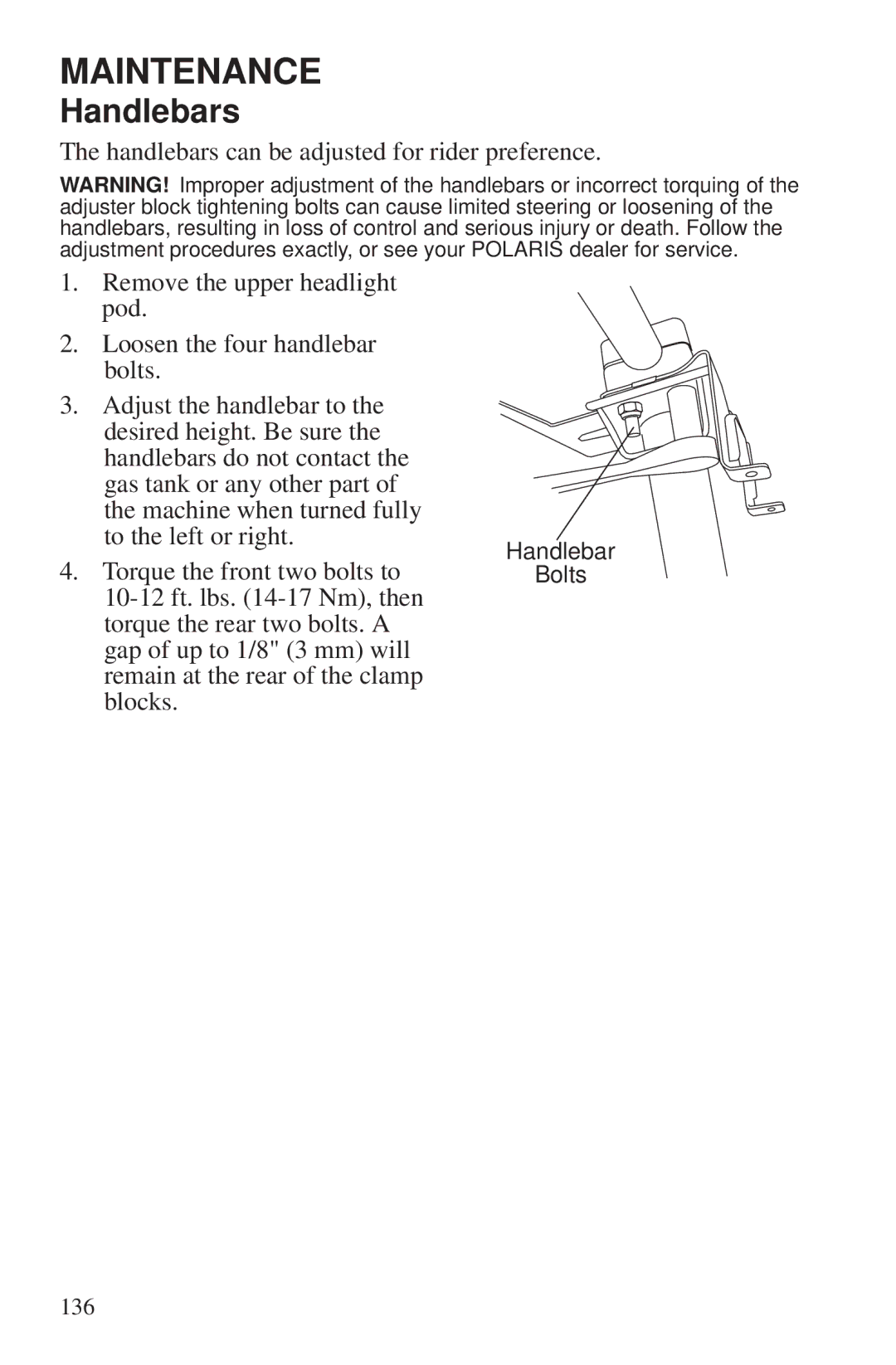 Polaris 550 EPS owner manual Handlebars 