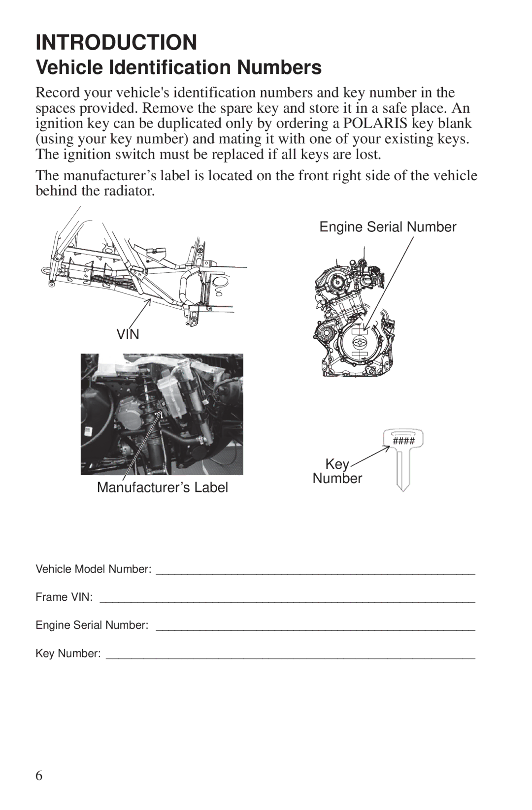 Polaris 550 EPS owner manual Vehicle Identification Numbers, Vin 