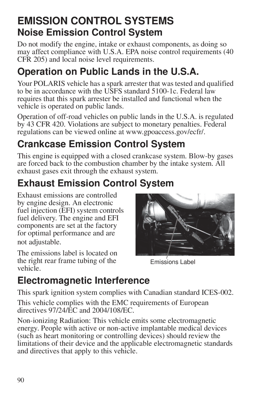 Polaris 550 EPS owner manual Emission Control Systems 