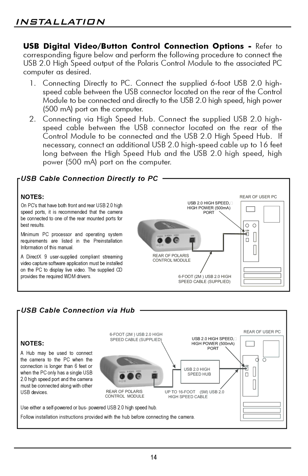 Polaris D7500 manual USB Cable Connection Directly to PC 