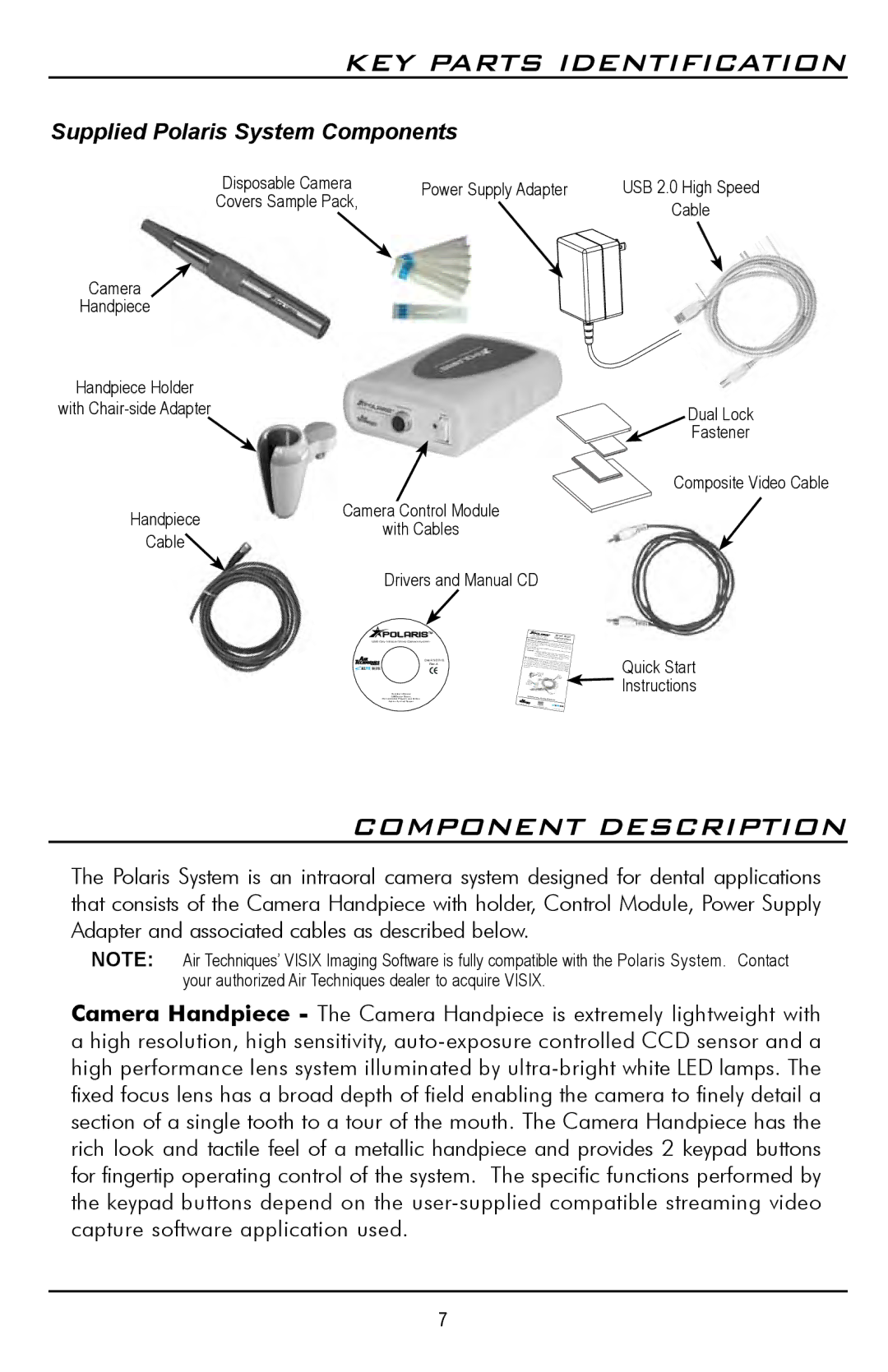 Polaris D7500 manual KEY Parts Identification, Component Description, Supplied Polaris System Components 