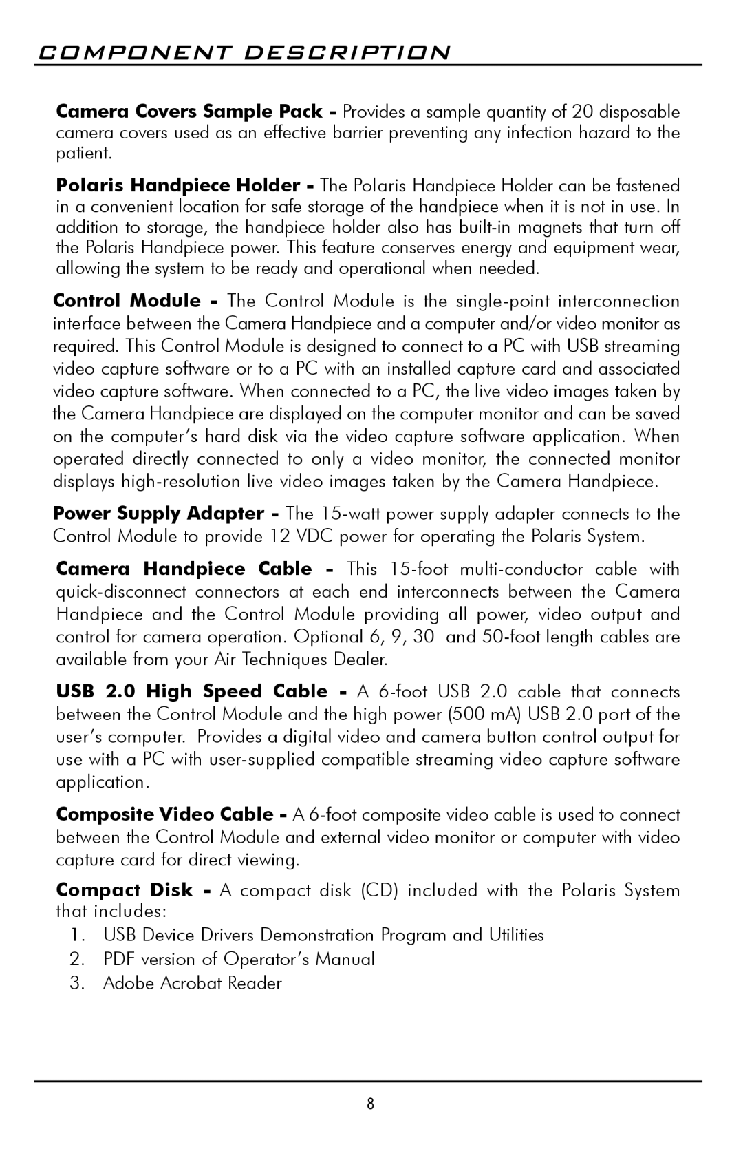 Polaris D7500 manual Component Description 