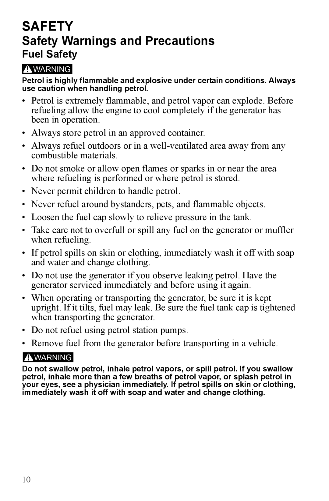 Polaris P1000i, P2000i manual Fuel Safety 