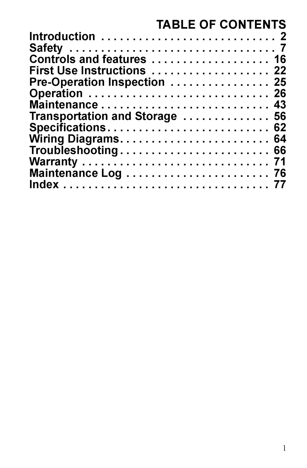 Polaris P2000i, P1000i manual Table of Contents 