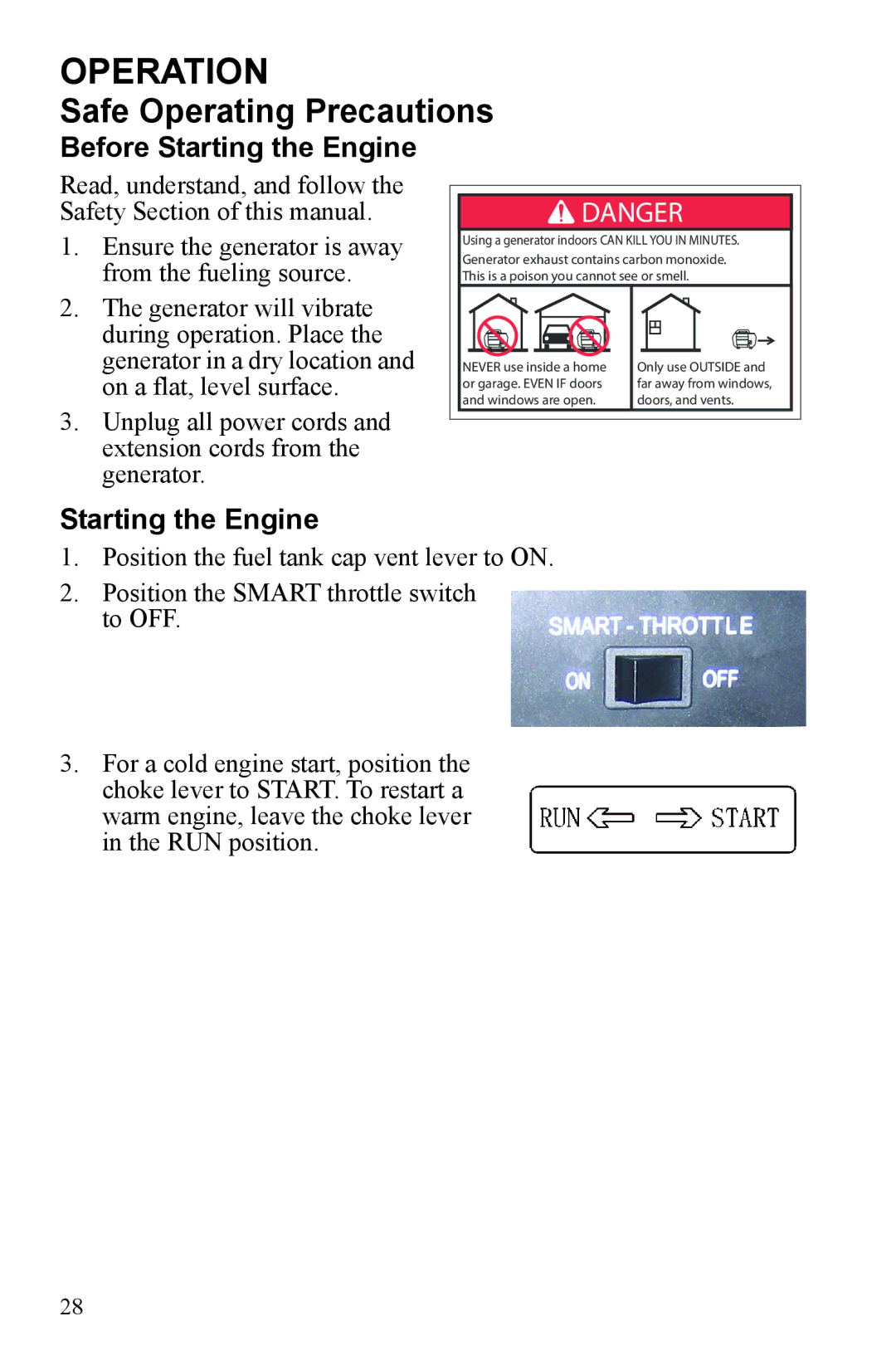 Polaris P1000i, P2000i manual Before Starting the Engine 