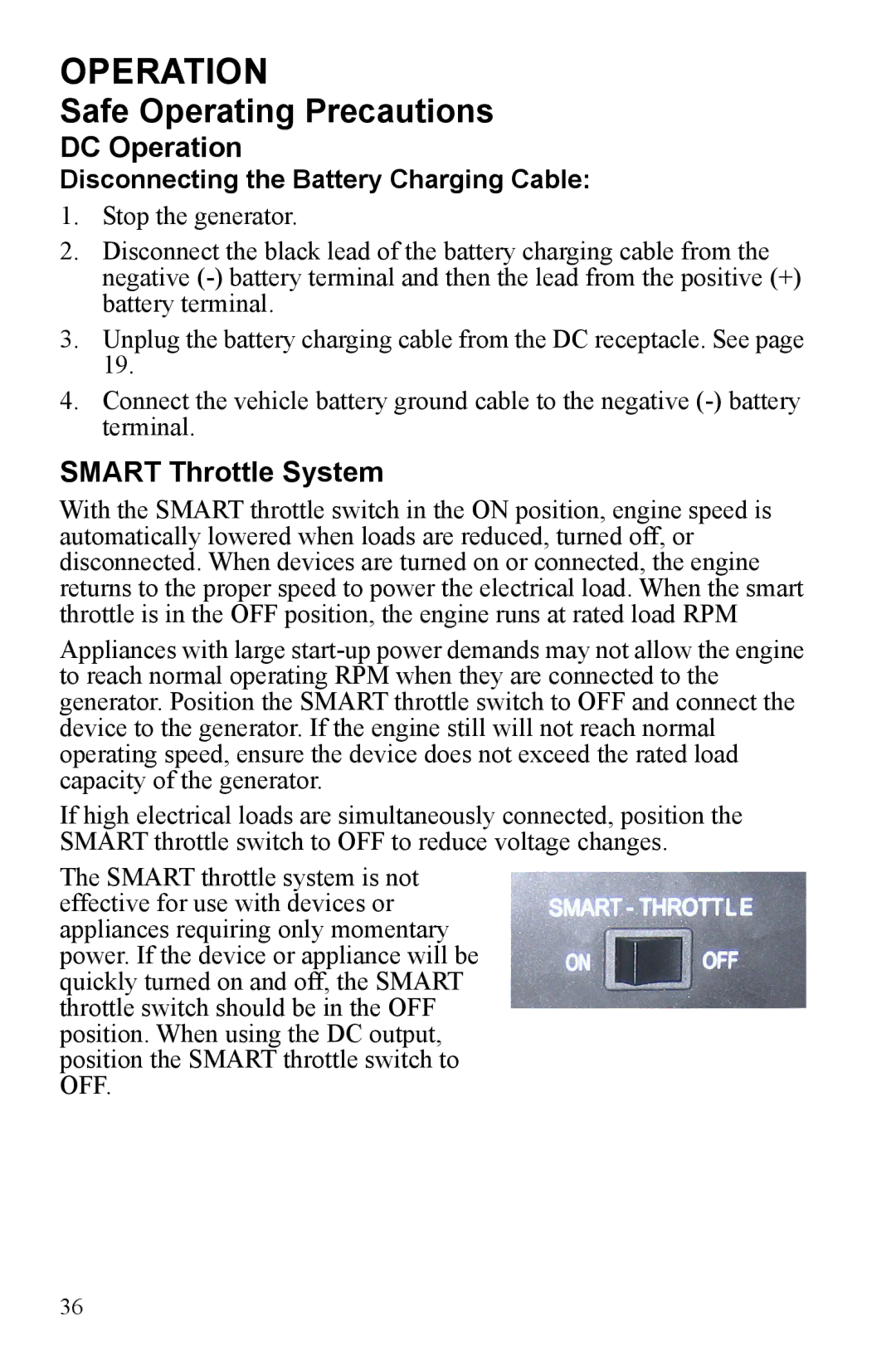 Polaris P1000i, P2000i manual Smart Throttle System, Disconnecting the Battery Charging Cable 