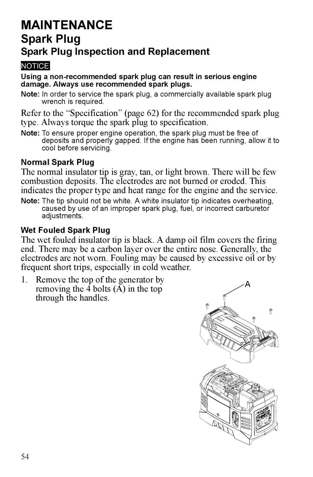 Polaris P1000i, P2000i manual Spark Plug Inspection and Replacement 