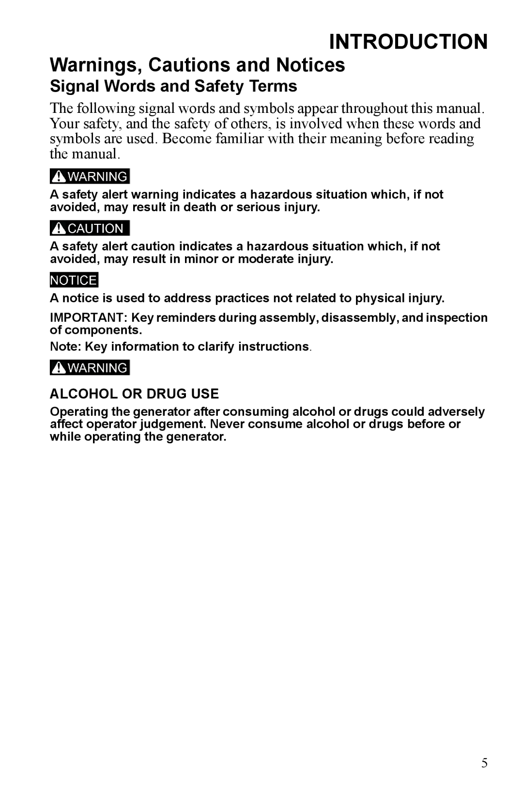 Polaris P2000i, P1000i manual Signal Words and Safety Terms, Alcohol or Drug USE 