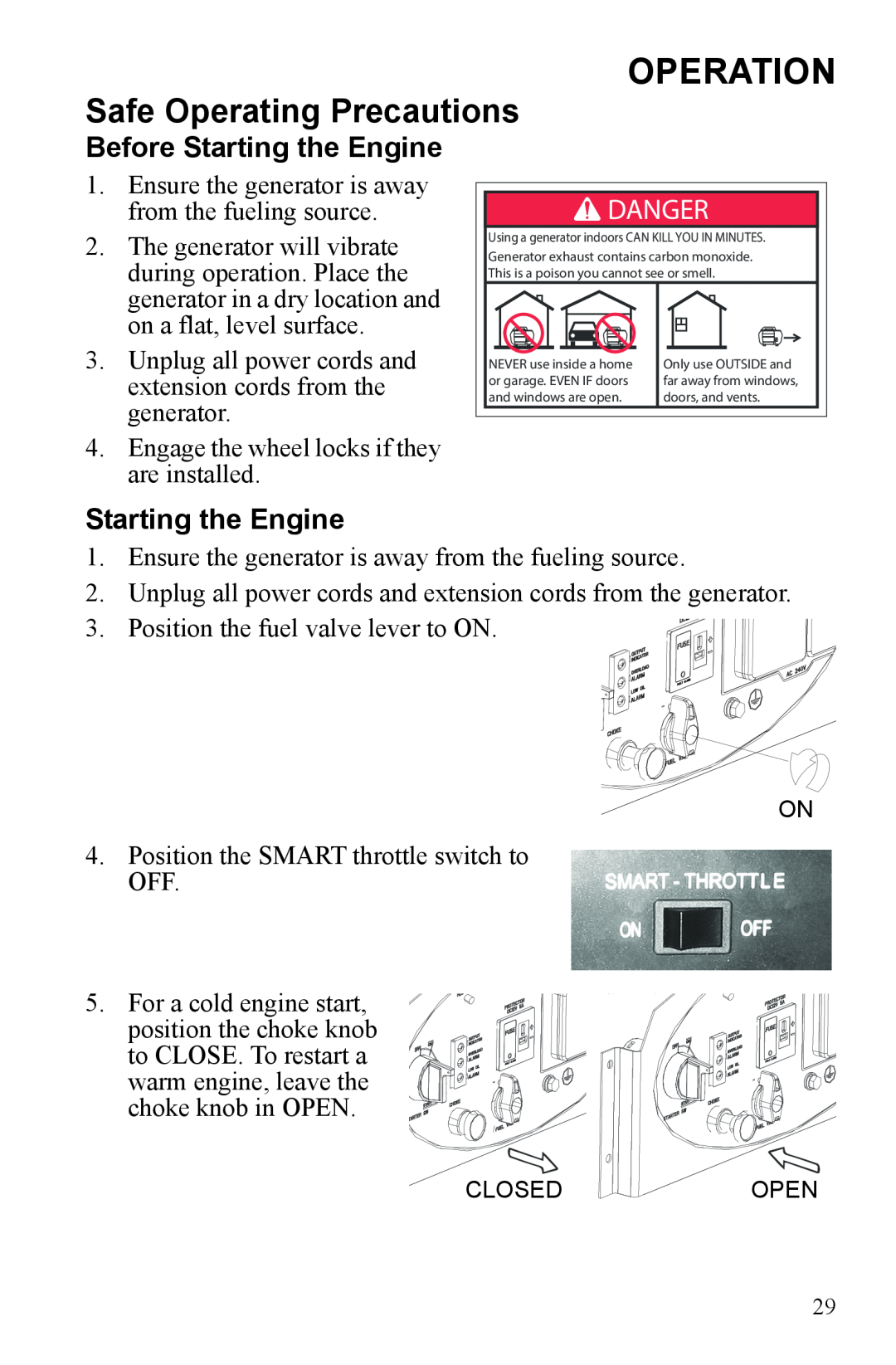 Polaris P3000iE manual Operation, Before Starting the Engine, Danger 