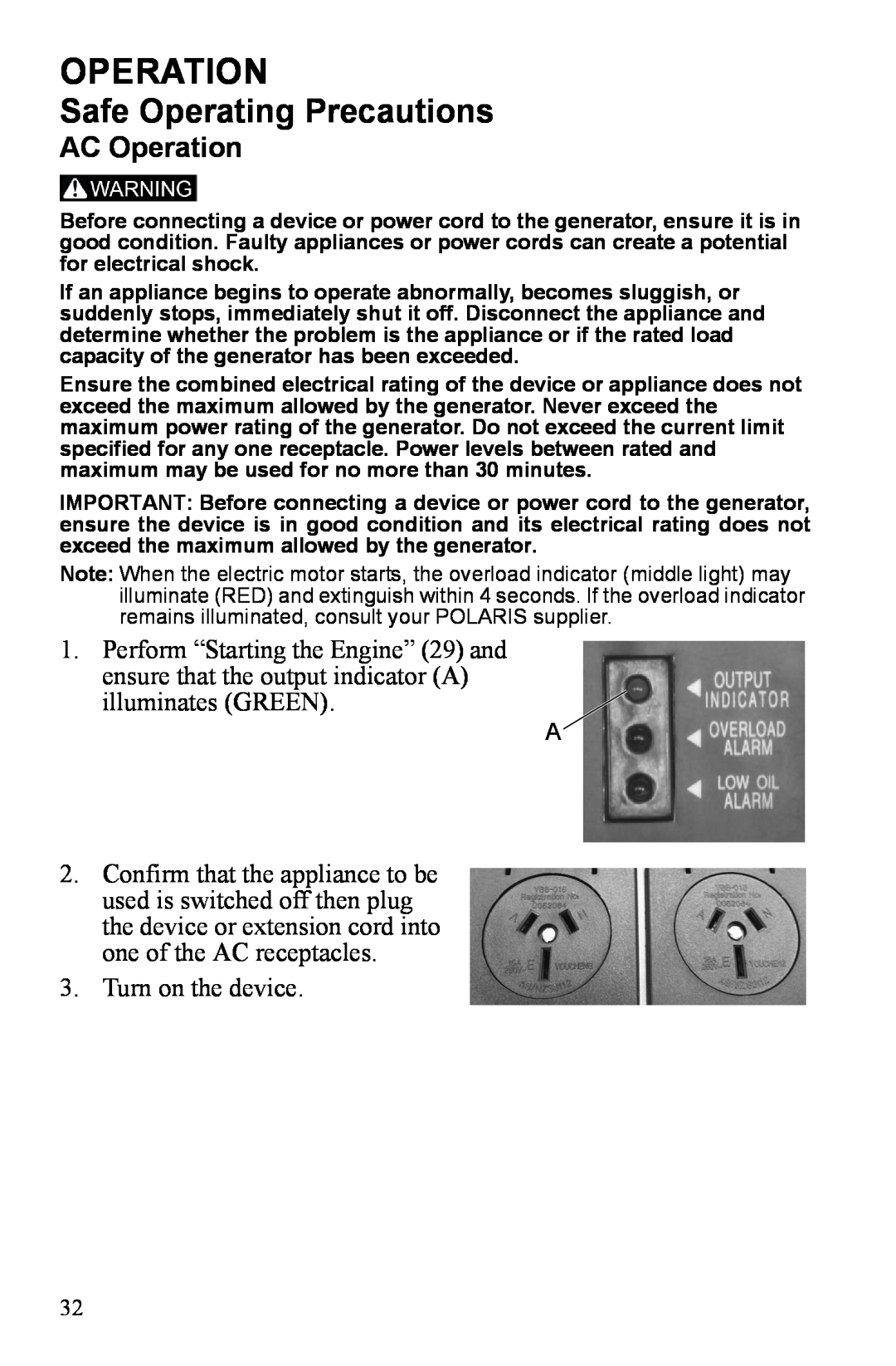 Polaris P3000iE manual AC Operation 