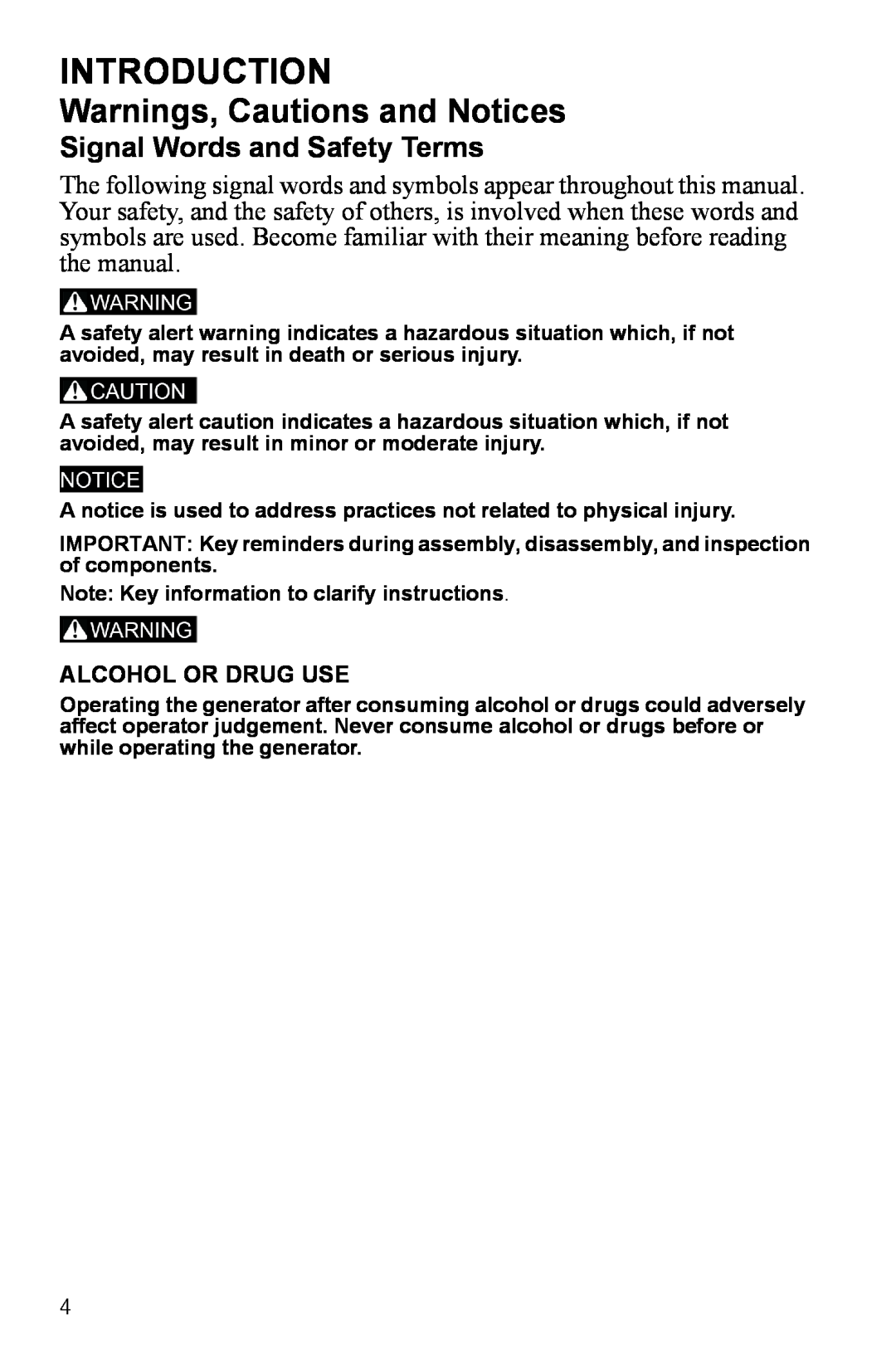 Polaris P3000iE manual Introduction, Warnings, Cautions and Notices, Signal Words and Safety Terms, Alcohol Or Drug Use 
