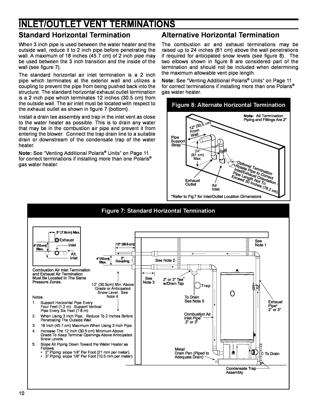 Polaris PC 199-50 3NV Inlet/Outlet Vent Terminations, Standard Horizontal Termination, Alternative Horizontal Termination 