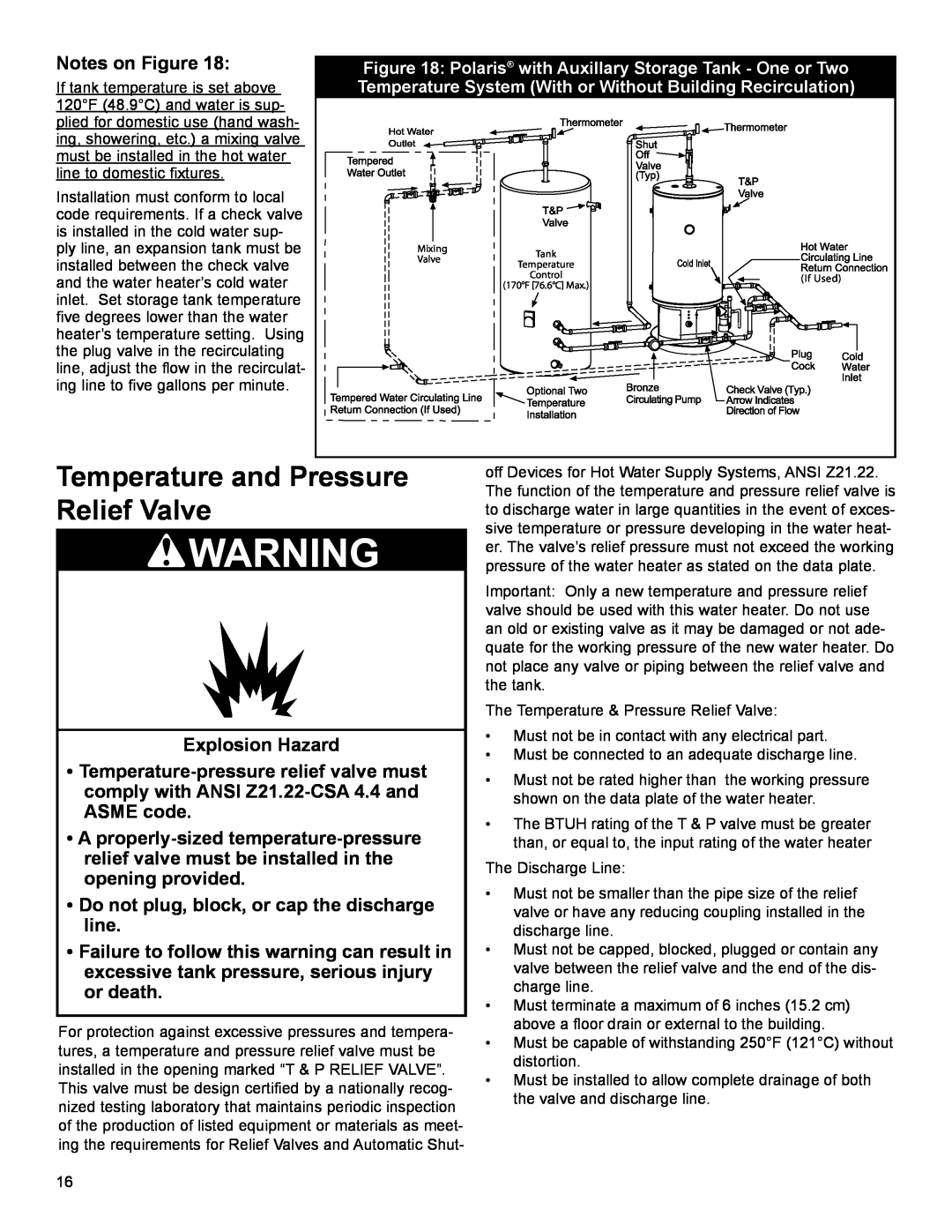 Polaris PC 130-34 2NV, PC 175-50 3NV Temperature and Pressure Relief Valve, Notes on Figure, Explosion Hazard 