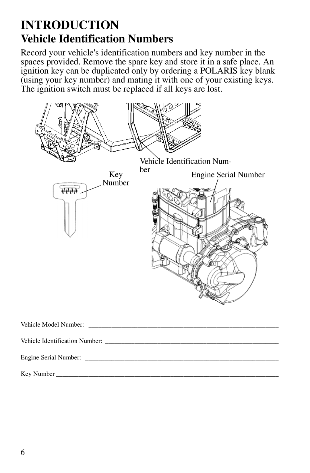 Polaris PMS 419 owner manual Vehicle Identification Numbers 