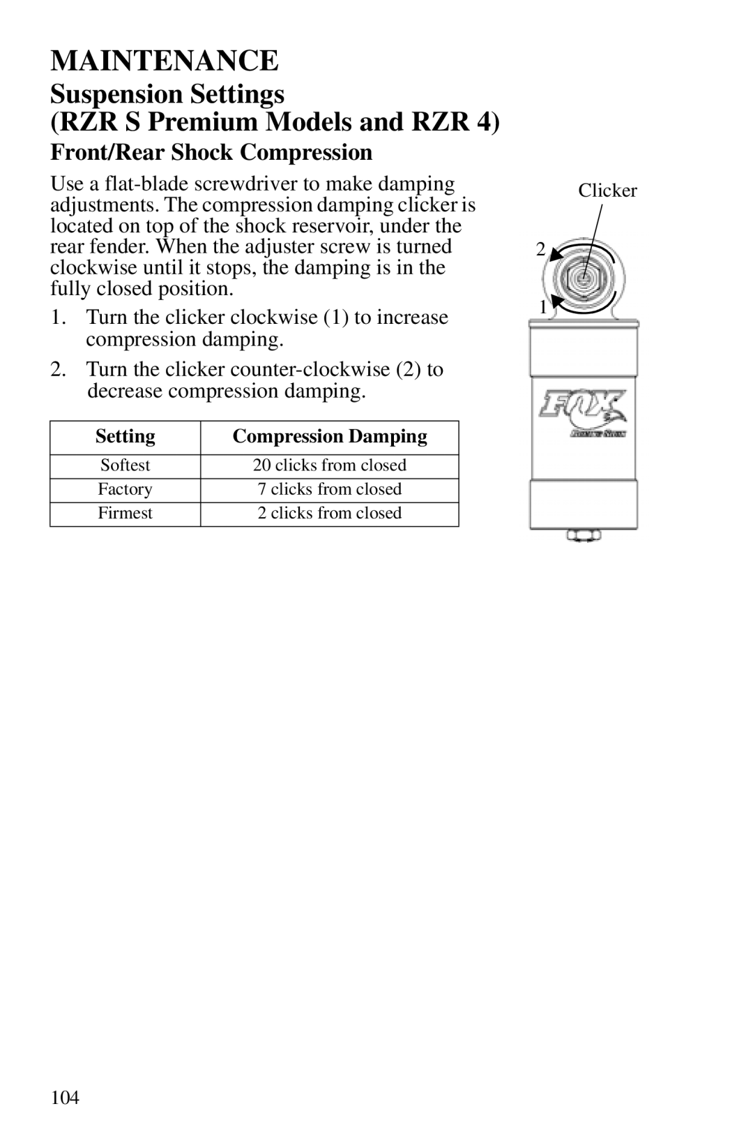 Polaris PMS 419 owner manual Front/Rear Shock Compression 