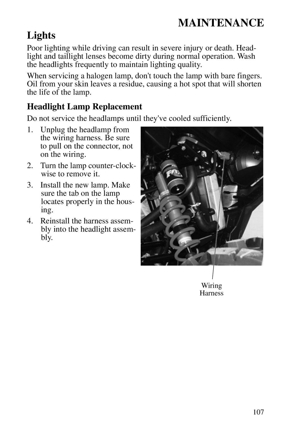 Polaris PMS 419 owner manual Lights, Headlight Lamp Replacement 