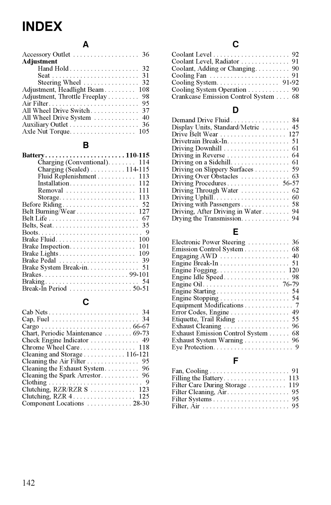 Polaris PMS 419 owner manual Index 