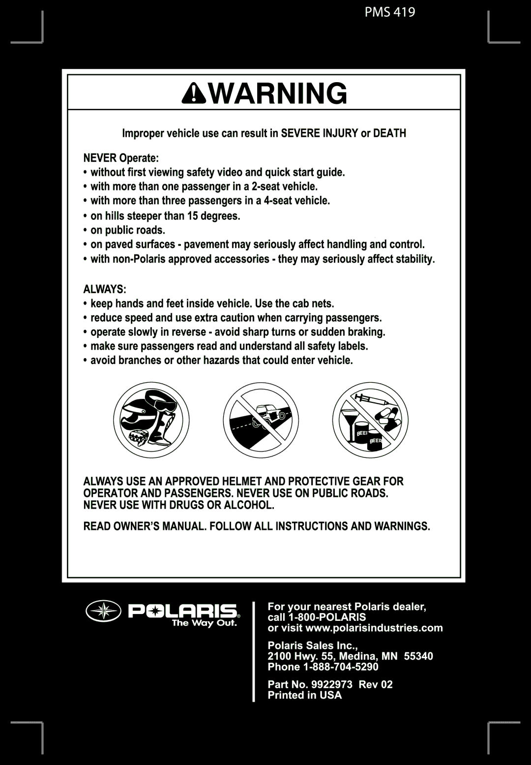 Polaris PMS 419 owner manual 