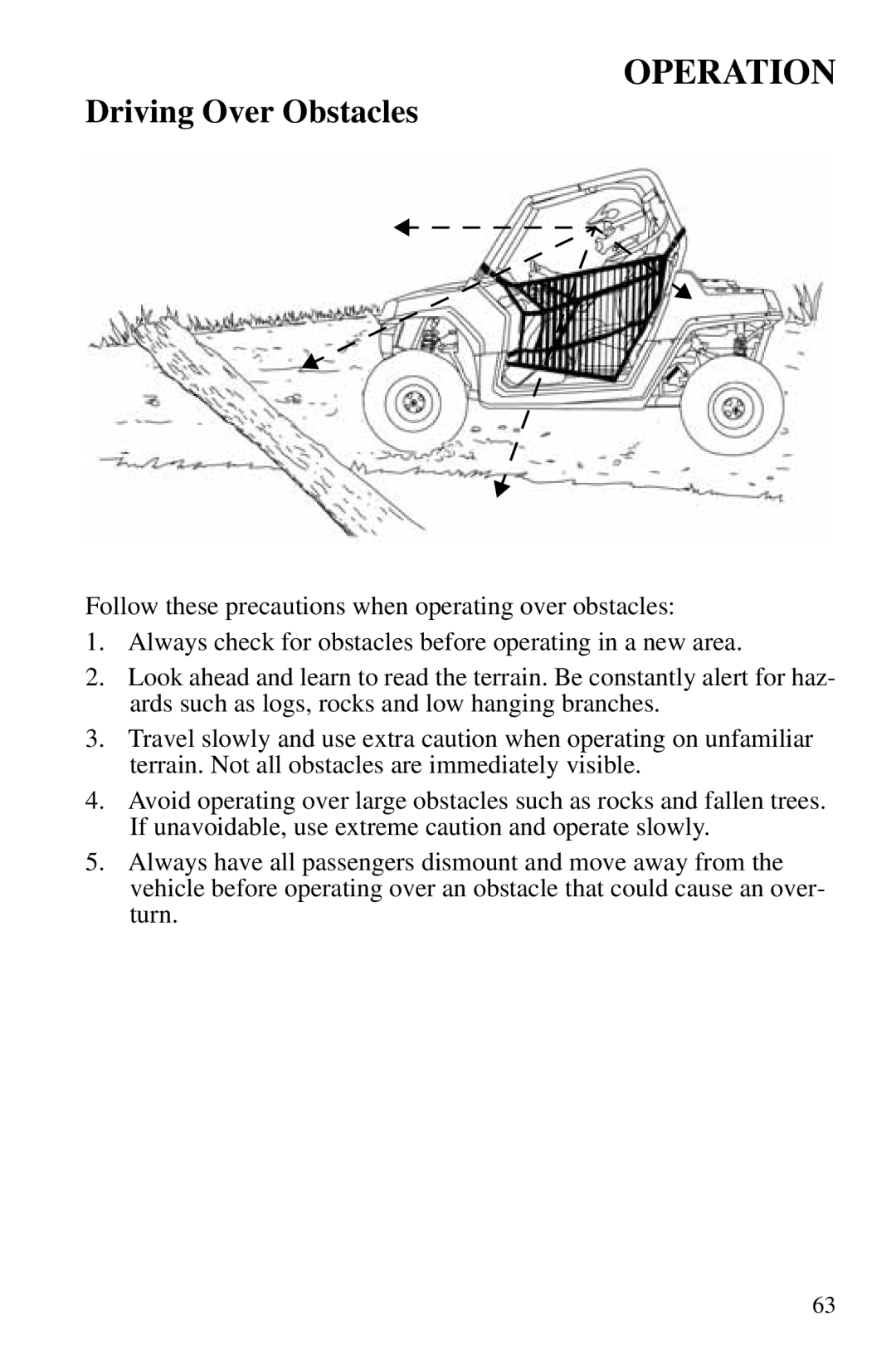 Polaris PMS 419 owner manual Driving Over Obstacles 