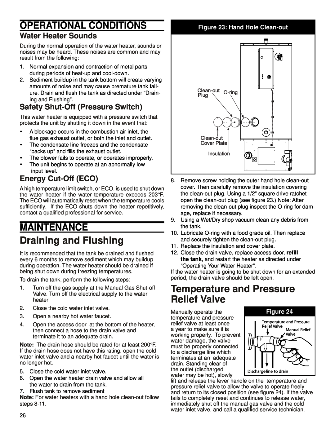 Polaris PR 199-50 3NV OR 3PV Operational Conditions, Maintenance, Draining and Flushing, Water Heater Sounds 