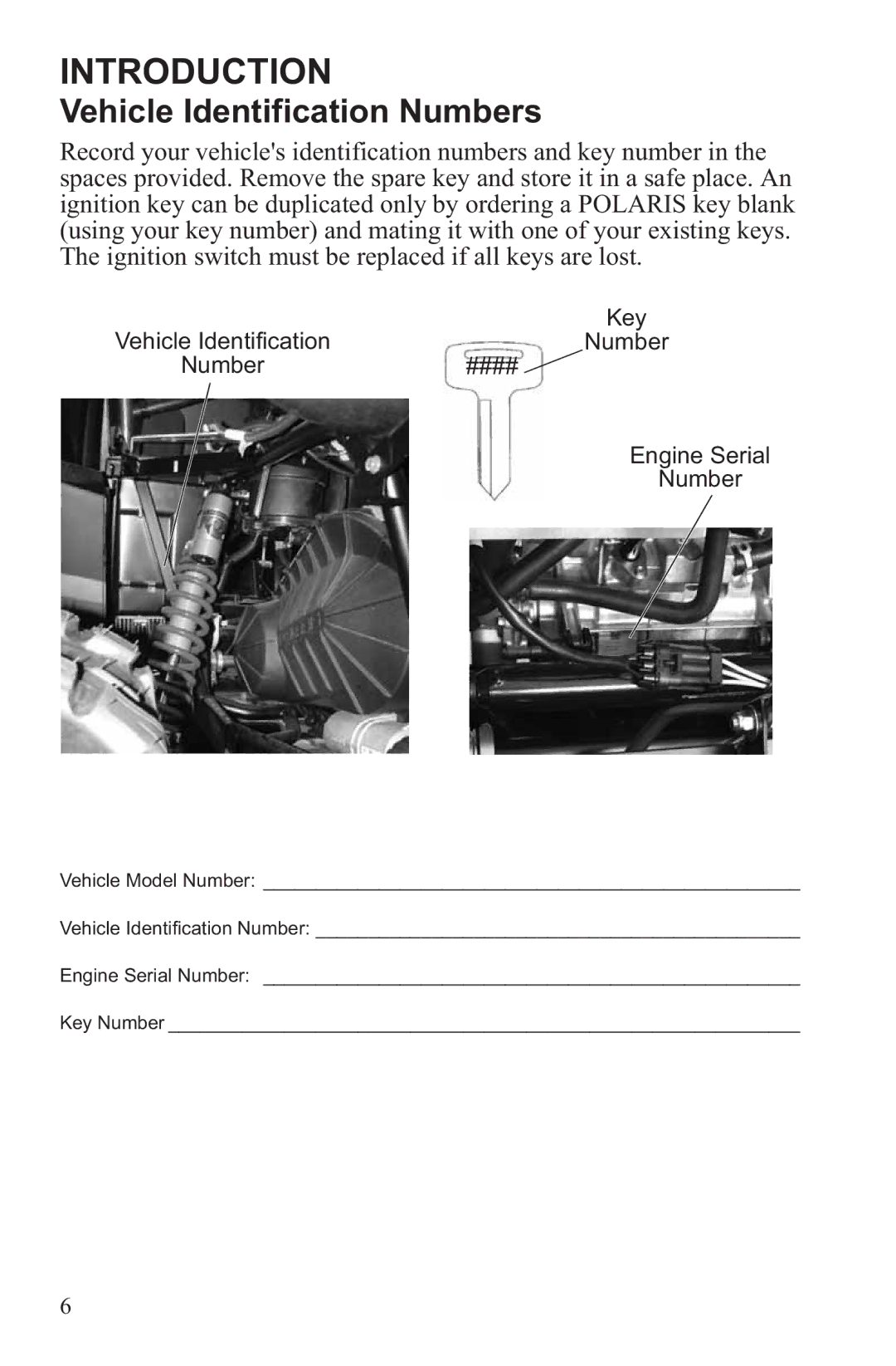 Polaris RZR XP 4 900, RZR XP 900 owner manual Vehicle Identification Numbers 