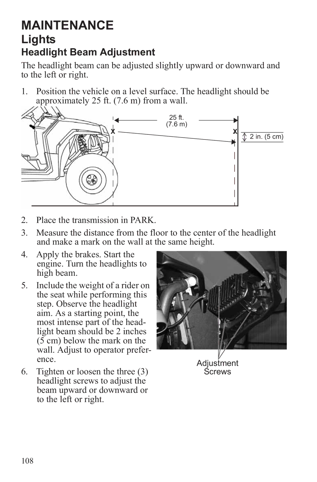 Polaris RZR XP 4 900, RZR XP 900 owner manual Headlight Beam Adjustment 