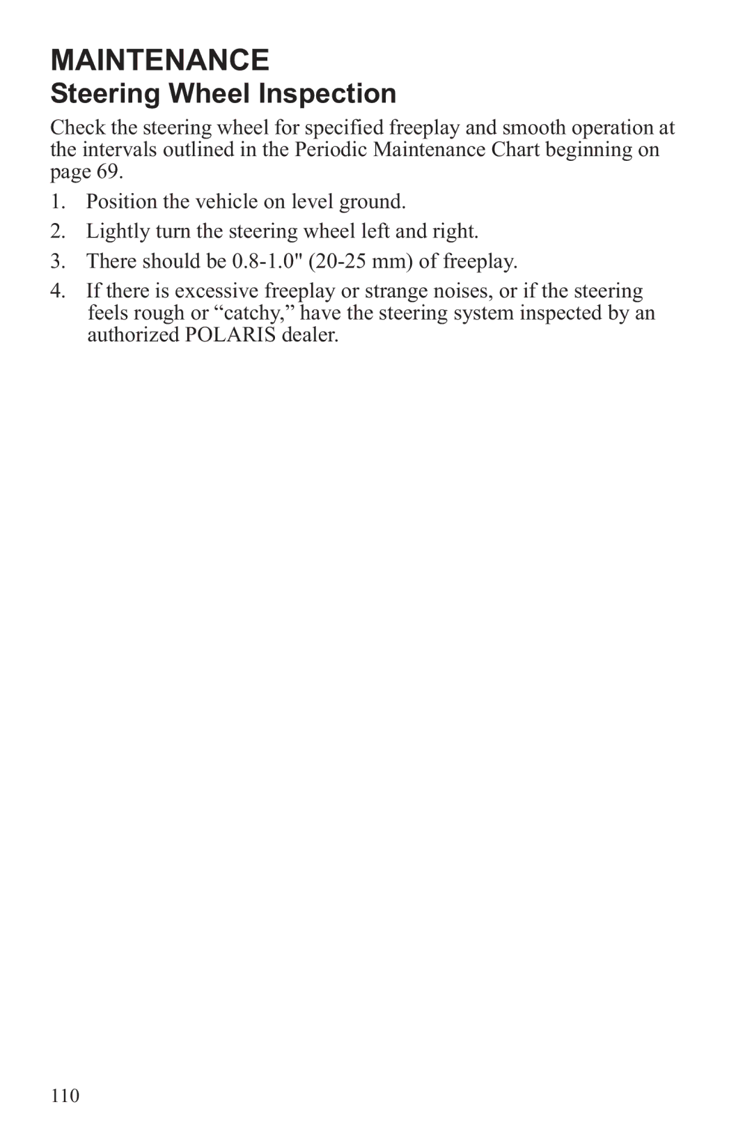 Polaris RZR XP 4 900, RZR XP 900 owner manual Steering Wheel Inspection 