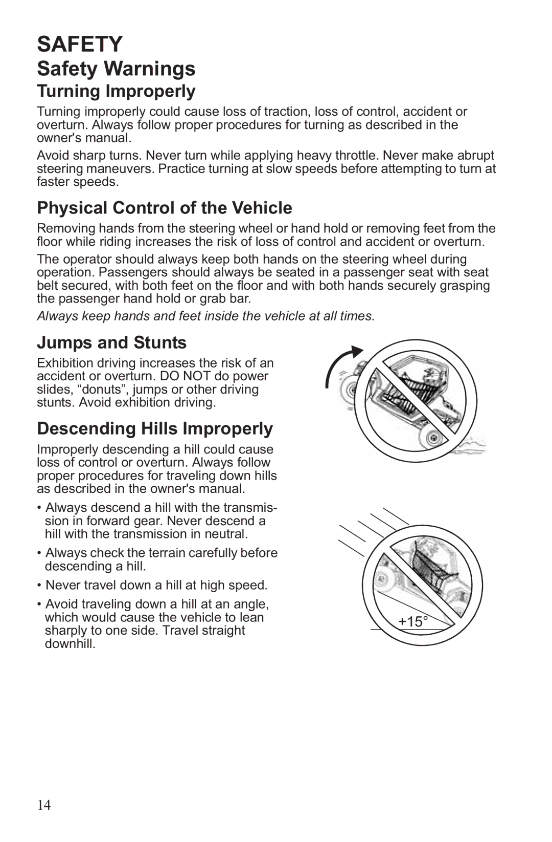 Polaris RZR XP 4 900 Turning Improperly, Physical Control of the Vehicle, Jumps and Stunts, Descending Hills Improperly 