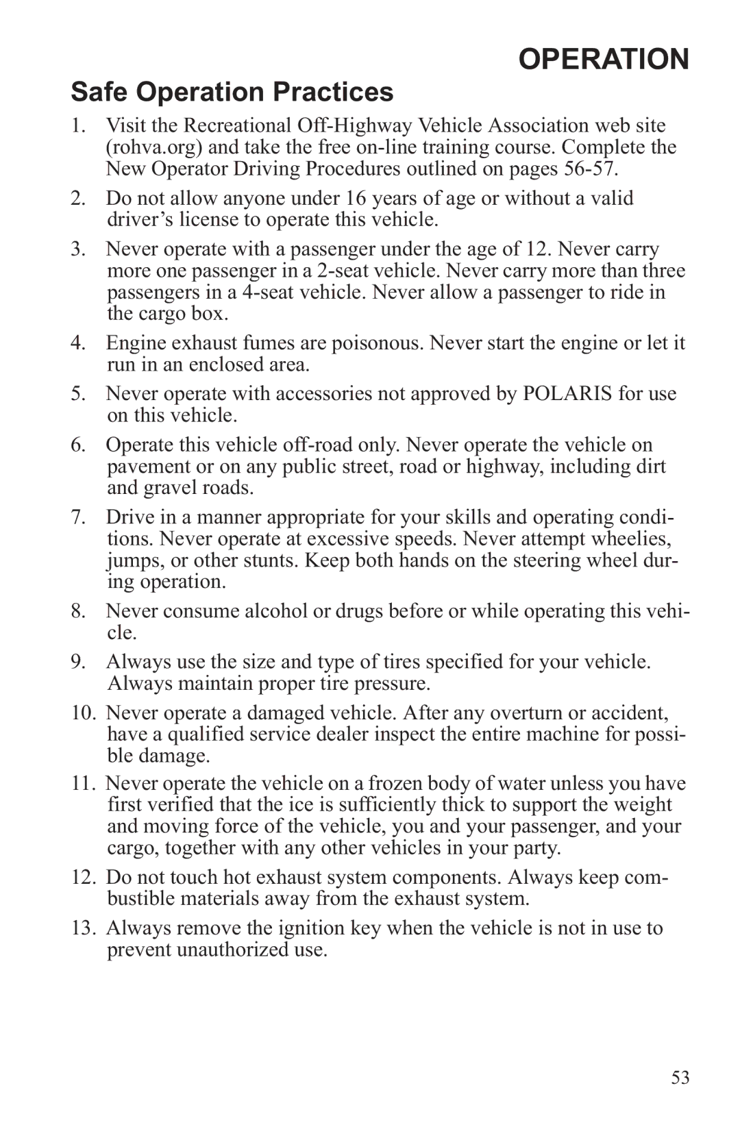 Polaris RZR XP 900, RZR XP 4 900 owner manual Safe Operation Practices 