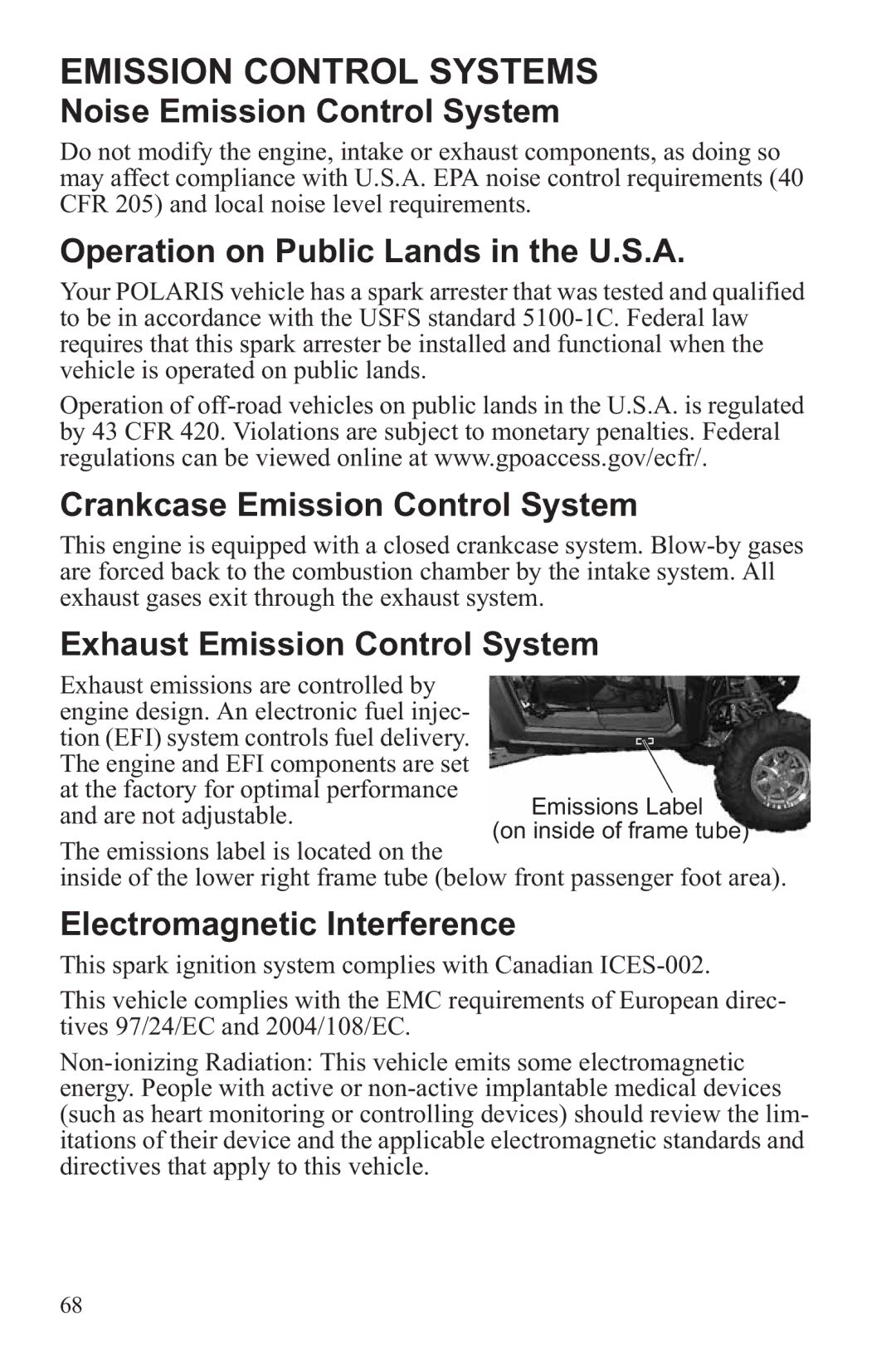 Polaris RZR XP 4 900, RZR XP 900 owner manual Emission Control Systems 