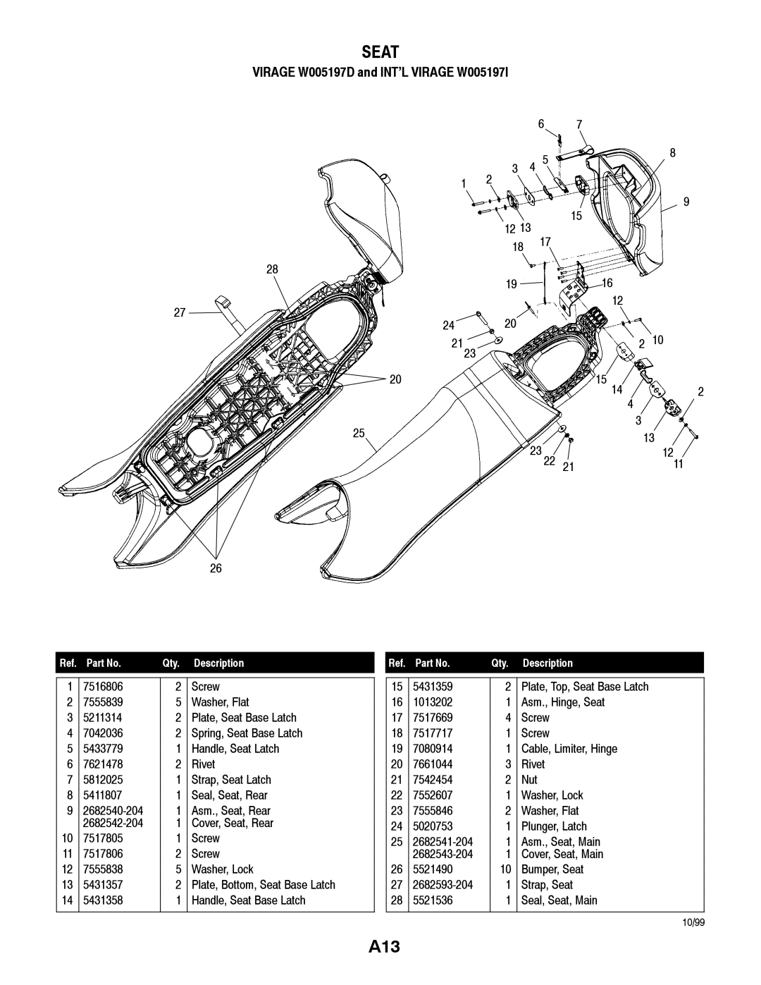 Polaris W005197I, W005197D manual Seat 