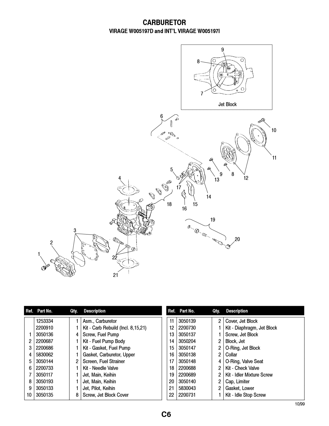 Polaris W005197D, W005197I manual Carburetor 