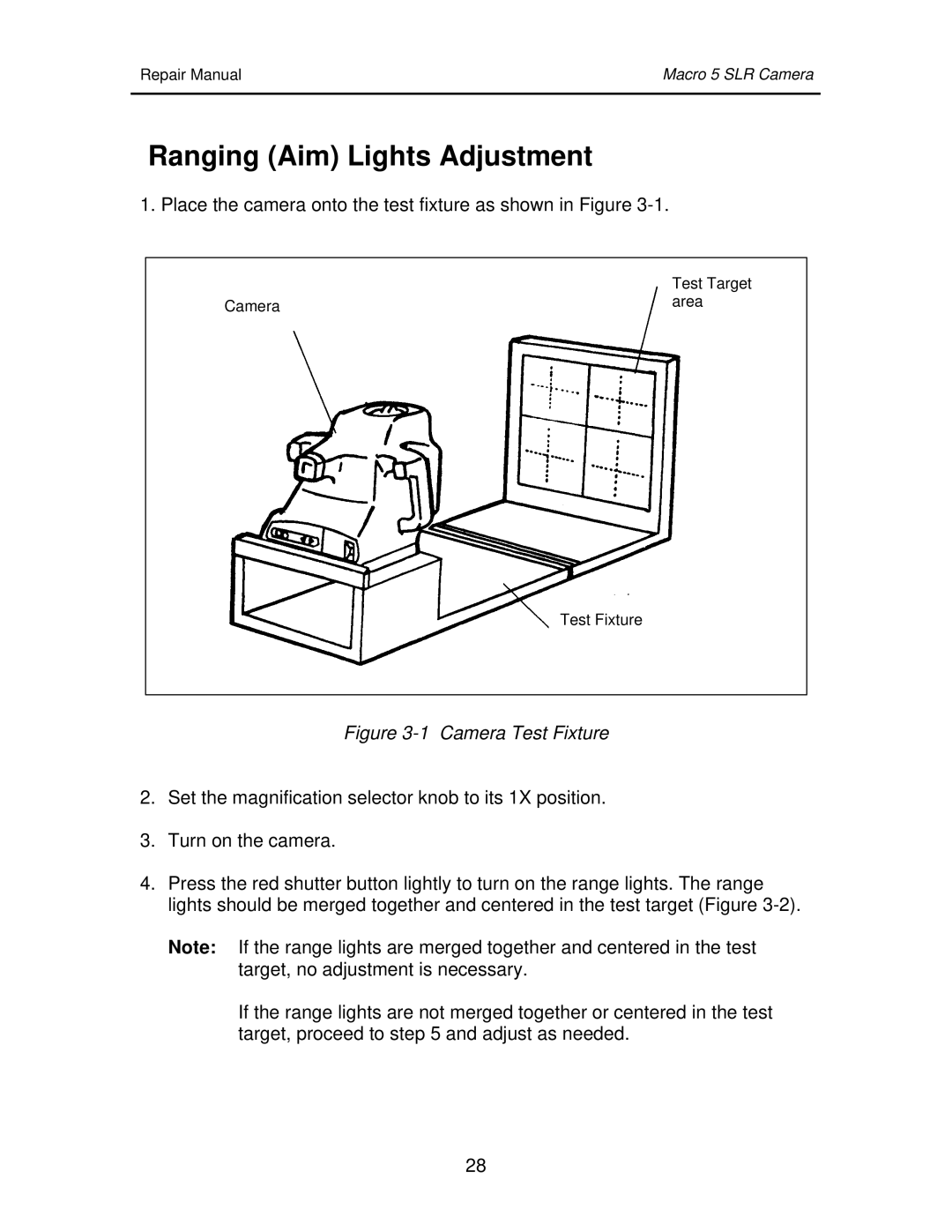 Polaroid 111523 manual Ranging Aim Lights Adjustment, Camera Test Fixture 