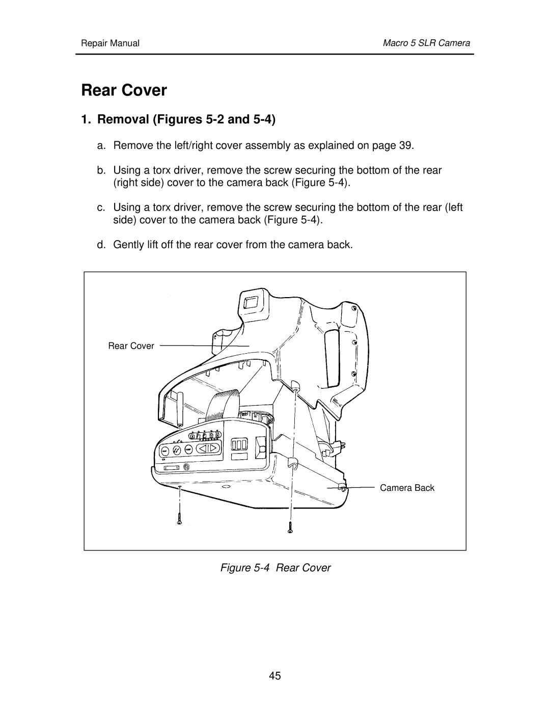 Polaroid 111523 manual Rear Cover, Removal Figures 5-2 