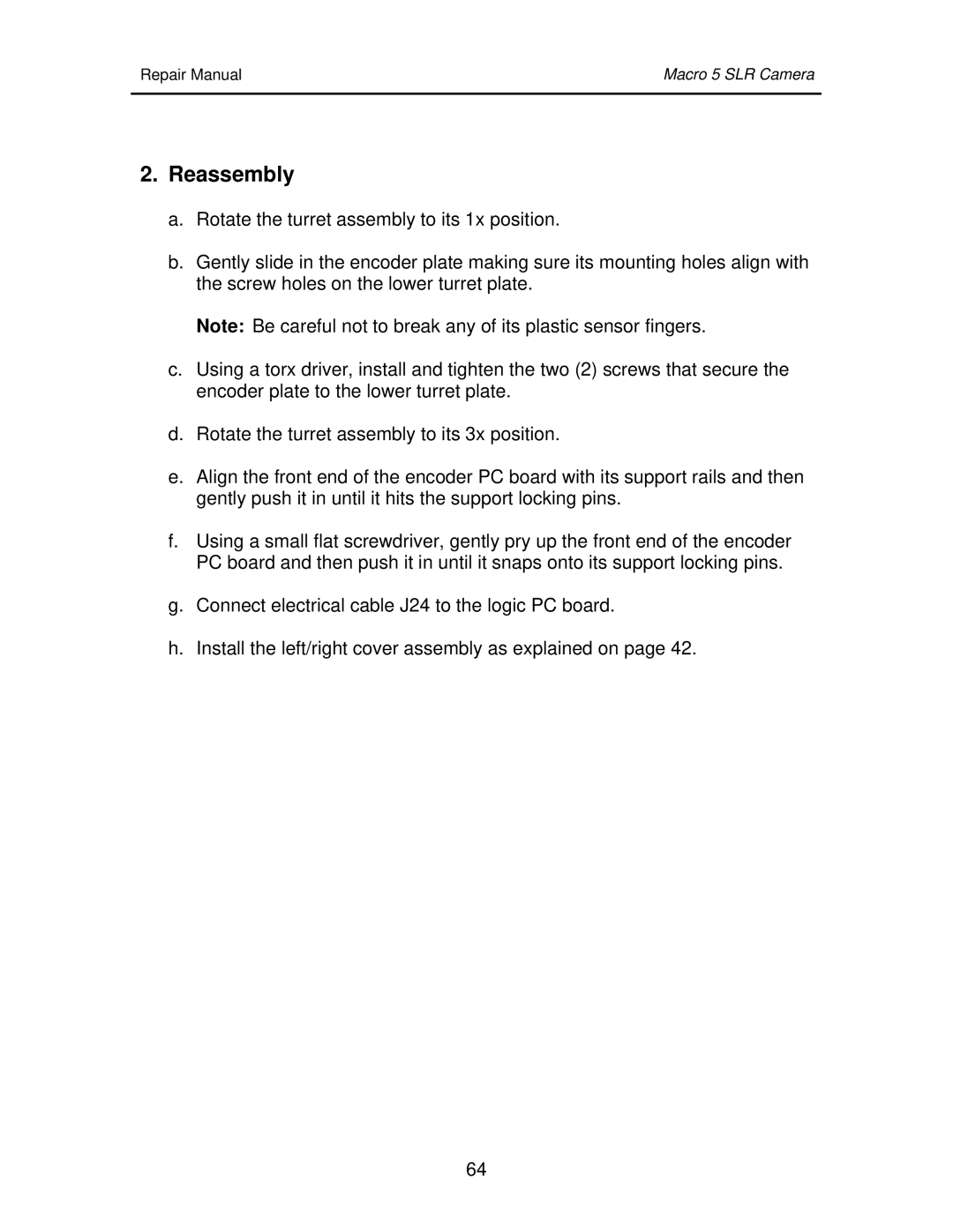 Polaroid 111523 manual Reassembly 