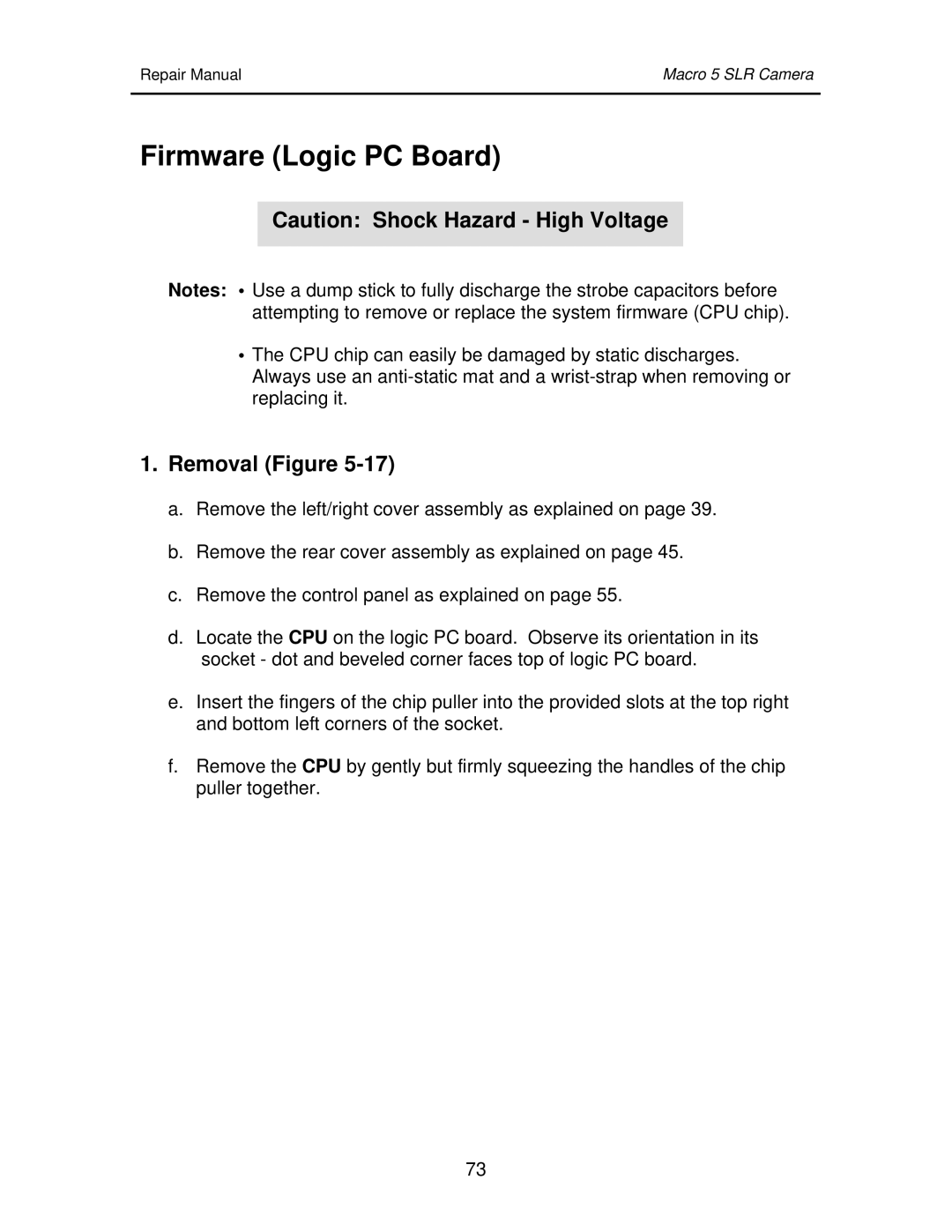 Polaroid 111523 manual Firmware Logic PC Board 