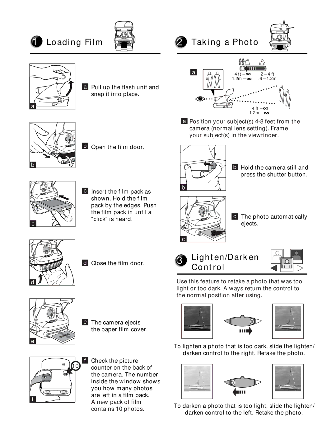 Polaroid 117922 manual Loading Film Taking a Photo, Lighten/DarkenControl 