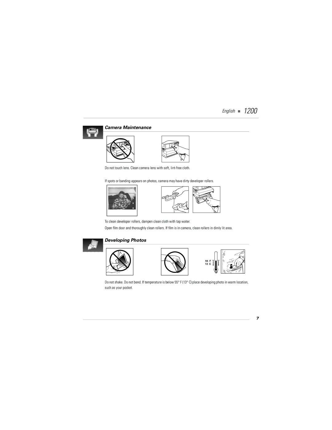 Polaroid 1200i, 1200si manual Camera Maintenance, Developing Photos 