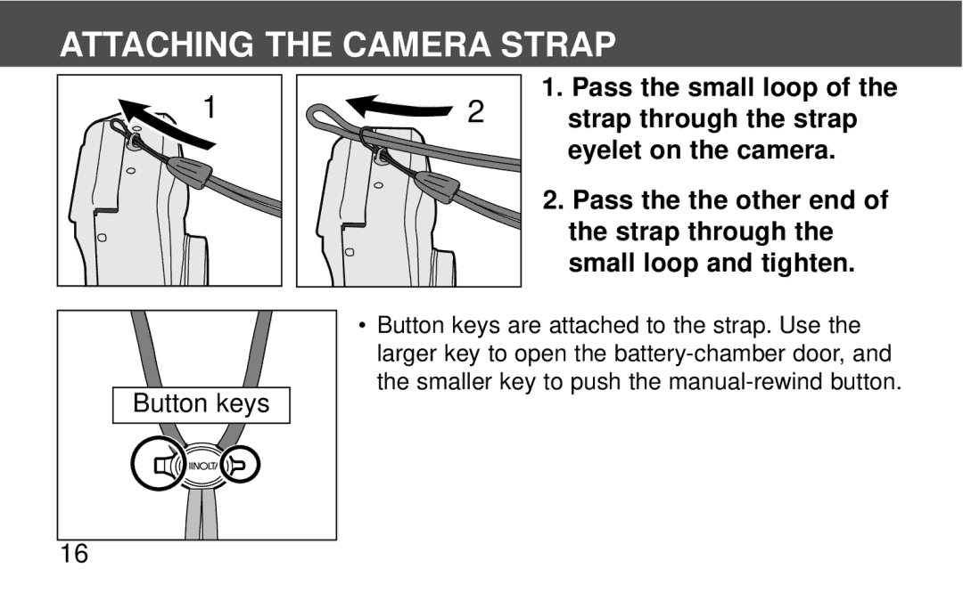 Polaroid 140, 160 instruction manual Attaching the Camera Strap, Button keys 