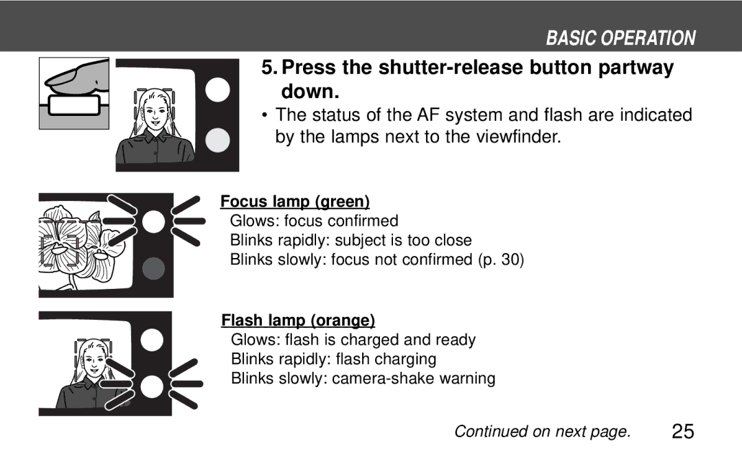 Polaroid 160, 140 instruction manual Press the shutter-release button partway down 