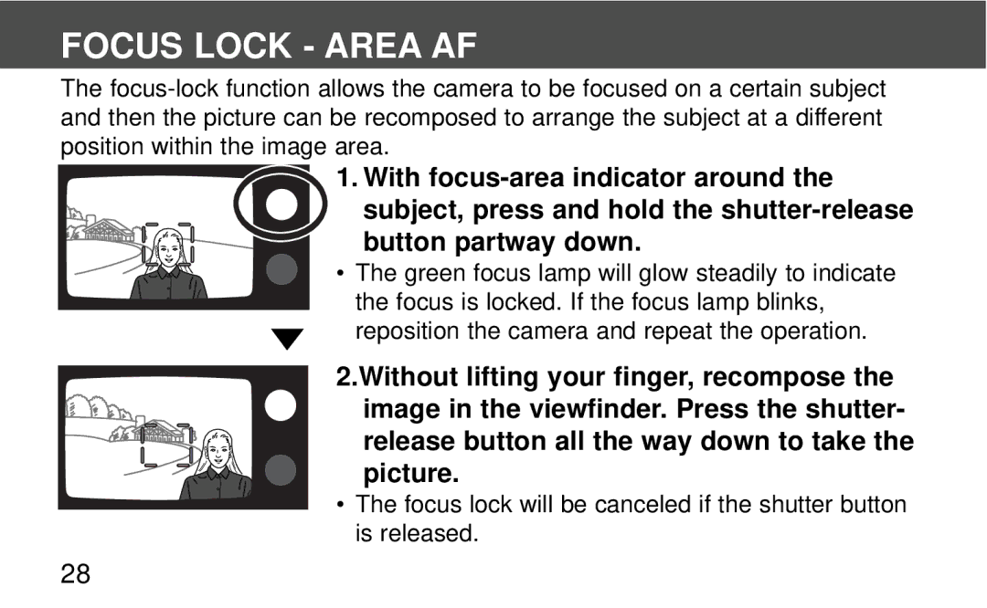 Polaroid 140, 160 instruction manual Focus Lock Area AF 