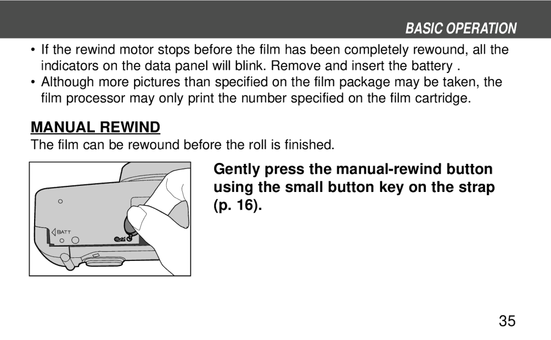 Polaroid 160, 140 instruction manual Manual Rewind 