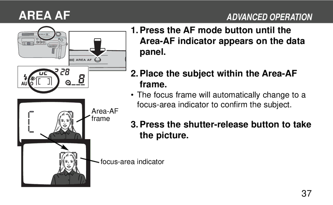 Polaroid 160, 140 instruction manual Area AF, Press the shutter-release button to take the picture 