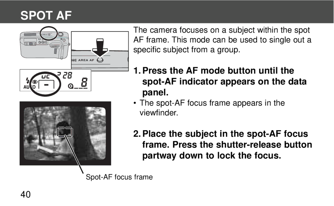 Polaroid 140, 160 instruction manual Spot AF 