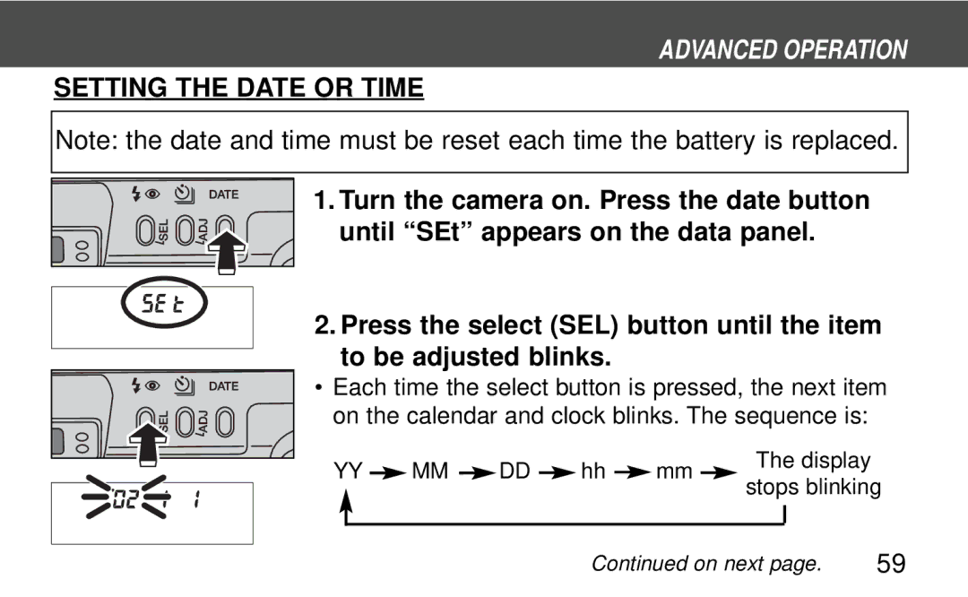 Polaroid 160, 140 instruction manual Setting the Date or Time 