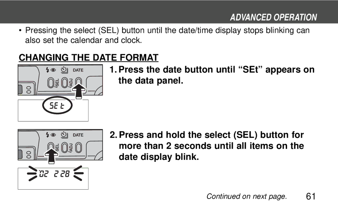 Polaroid 160, 140 instruction manual Changing the Date Format 