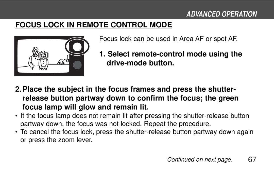 Polaroid 160, 140 instruction manual Focus Lock in Remote Control Mode 